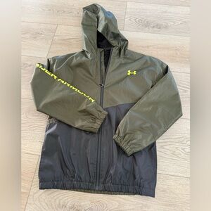 NEW UA Under Armour Boys Wintuck Hooded Zip Windbreaker Youth Green Large